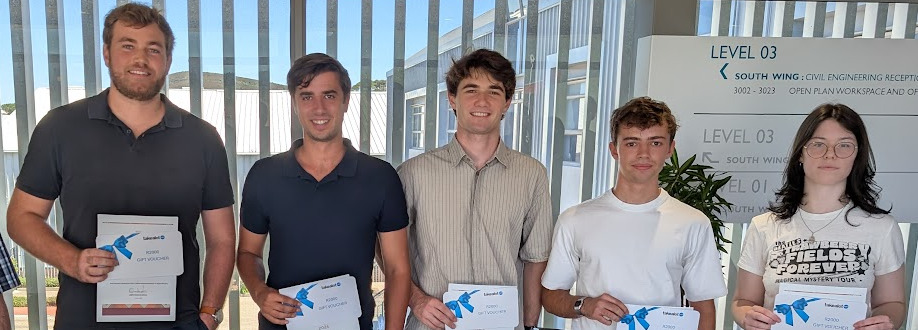Top students in Applied Mathematics in 2024, from left to right: Andreas Wild, Daniel Ristow, Samuel Leggatt, Aidan Conradie, Keri Muller
