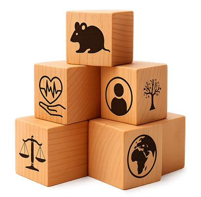 wooden blocks with icons for different ethics considerations