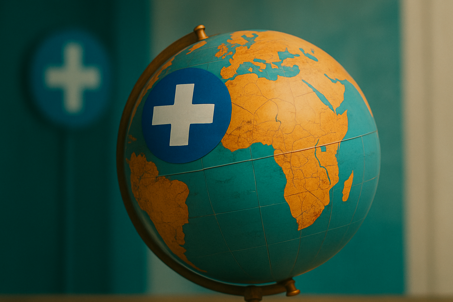 Globe with Africa at the front and medical cross