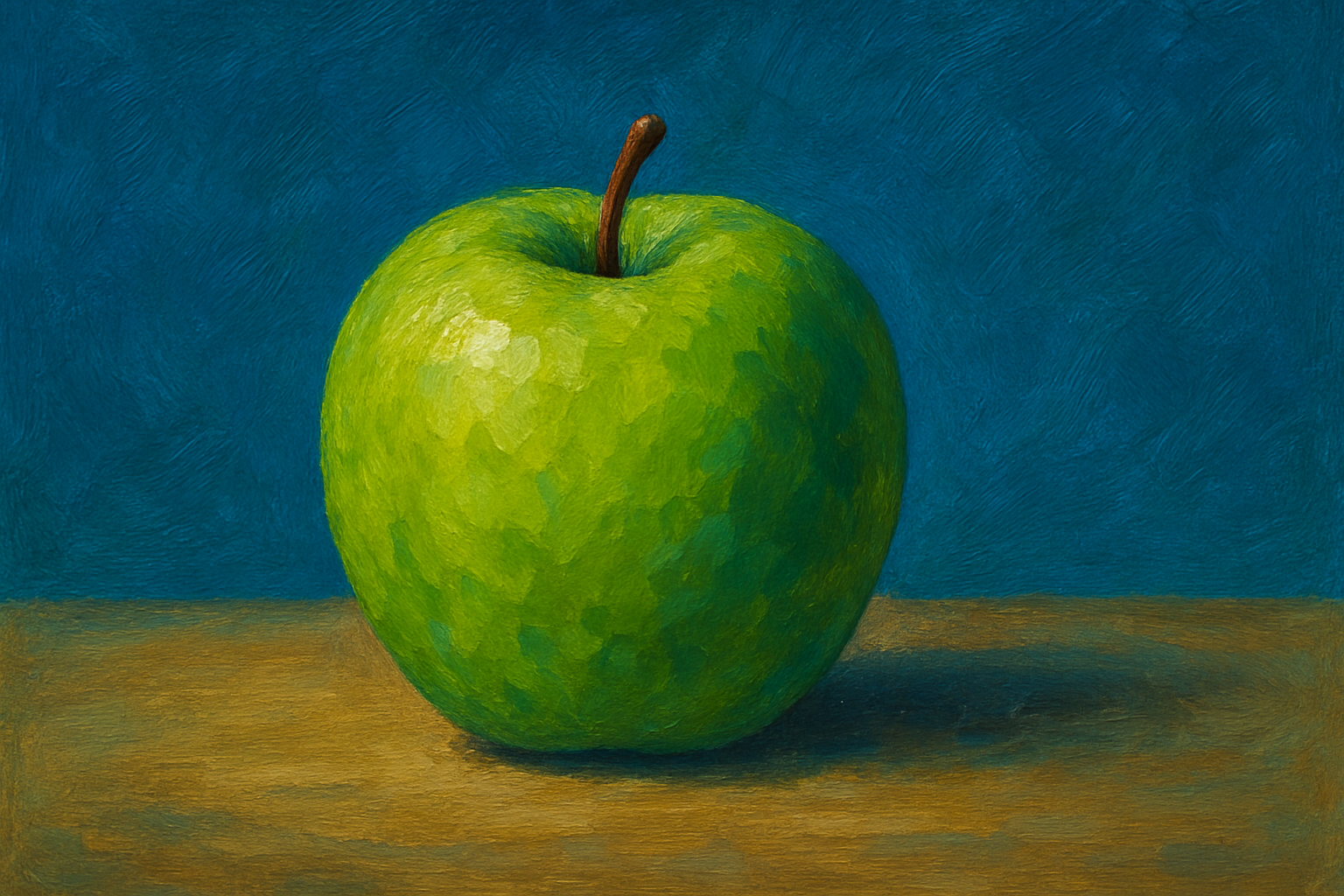 artistic impression of green apple on table