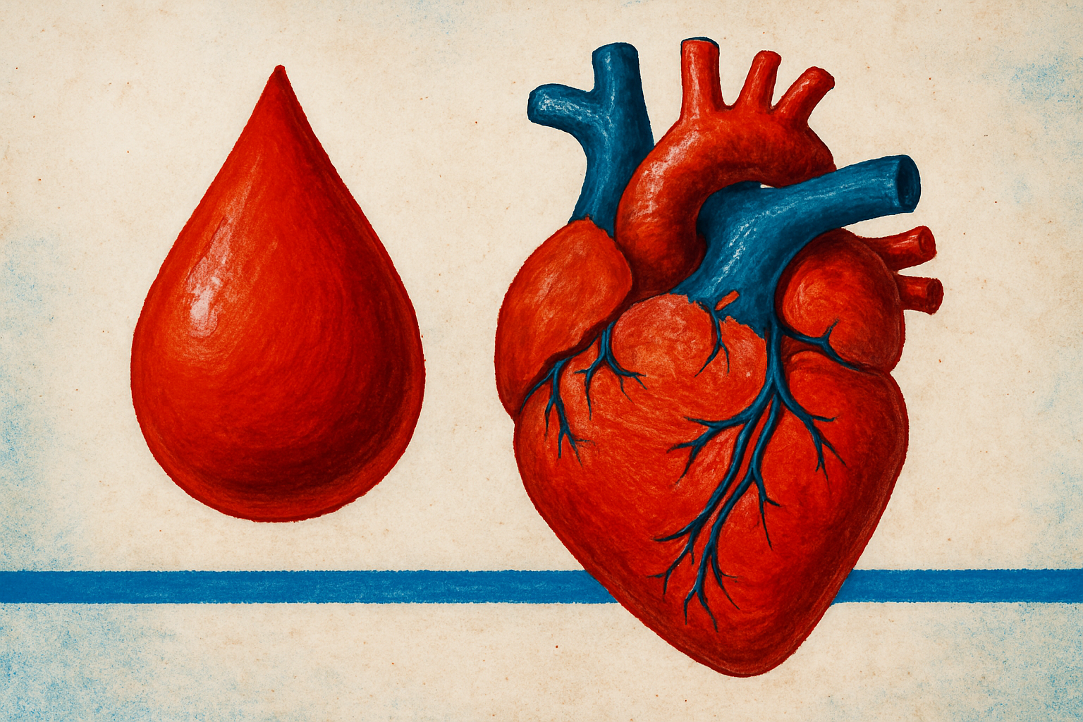 artistic representation of human heart and blood drop