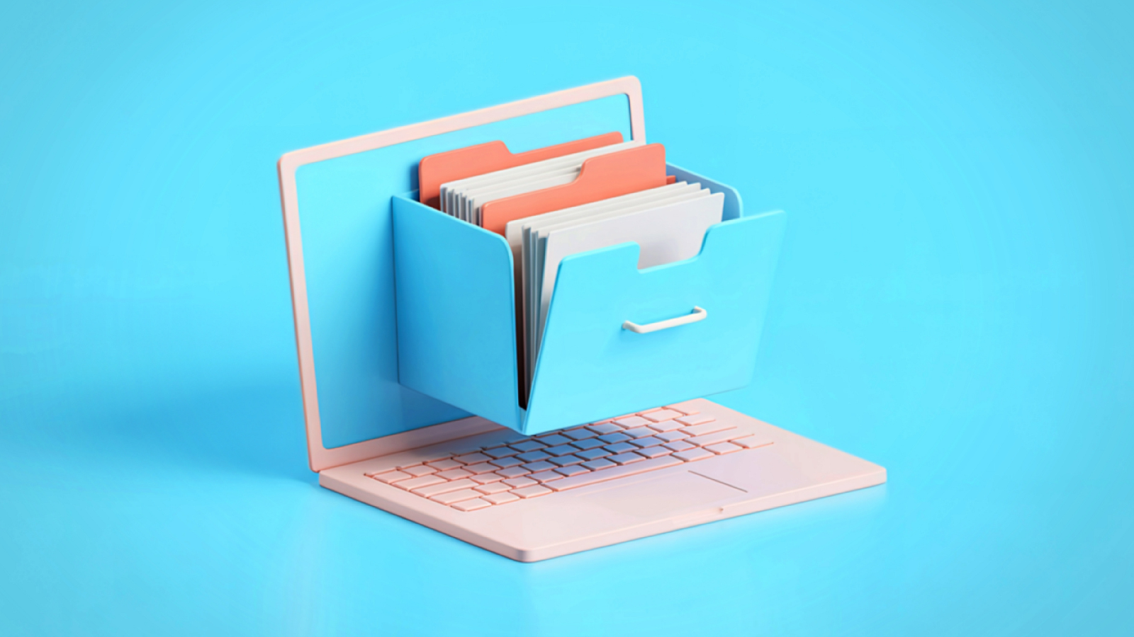 photo of laptop with storage files coming out of screen