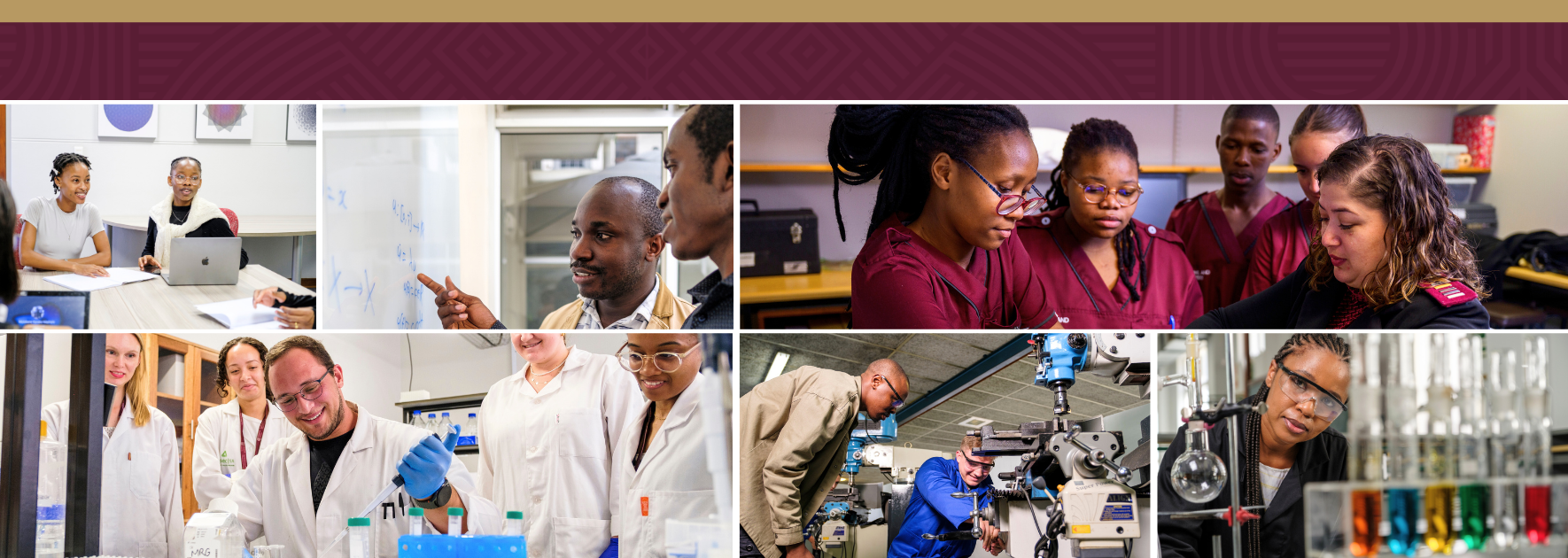 Bottom banner of page with students conducting research