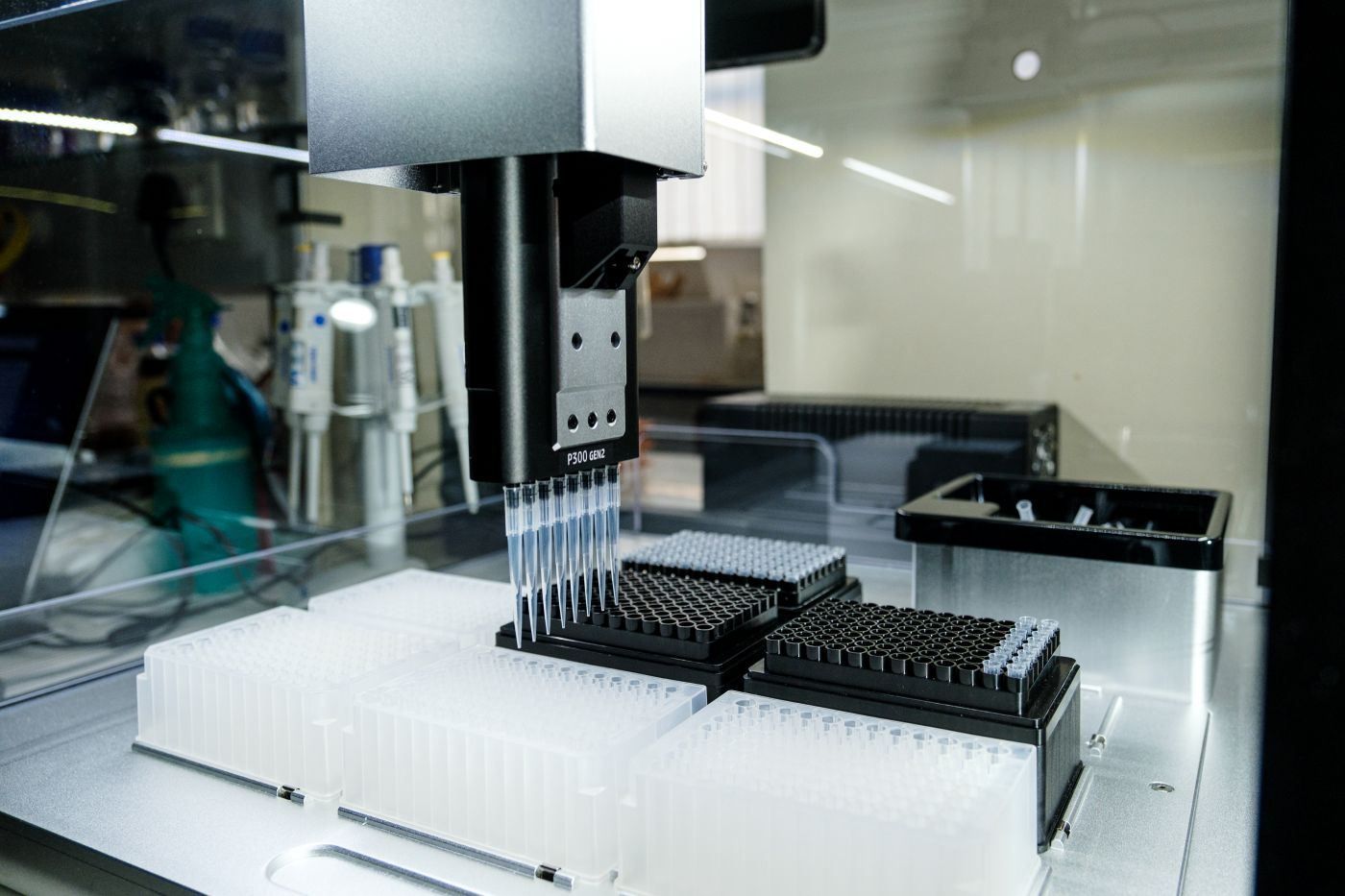 Robotic pipet used for accelerated drug discovery in the Department of Biochemistry.