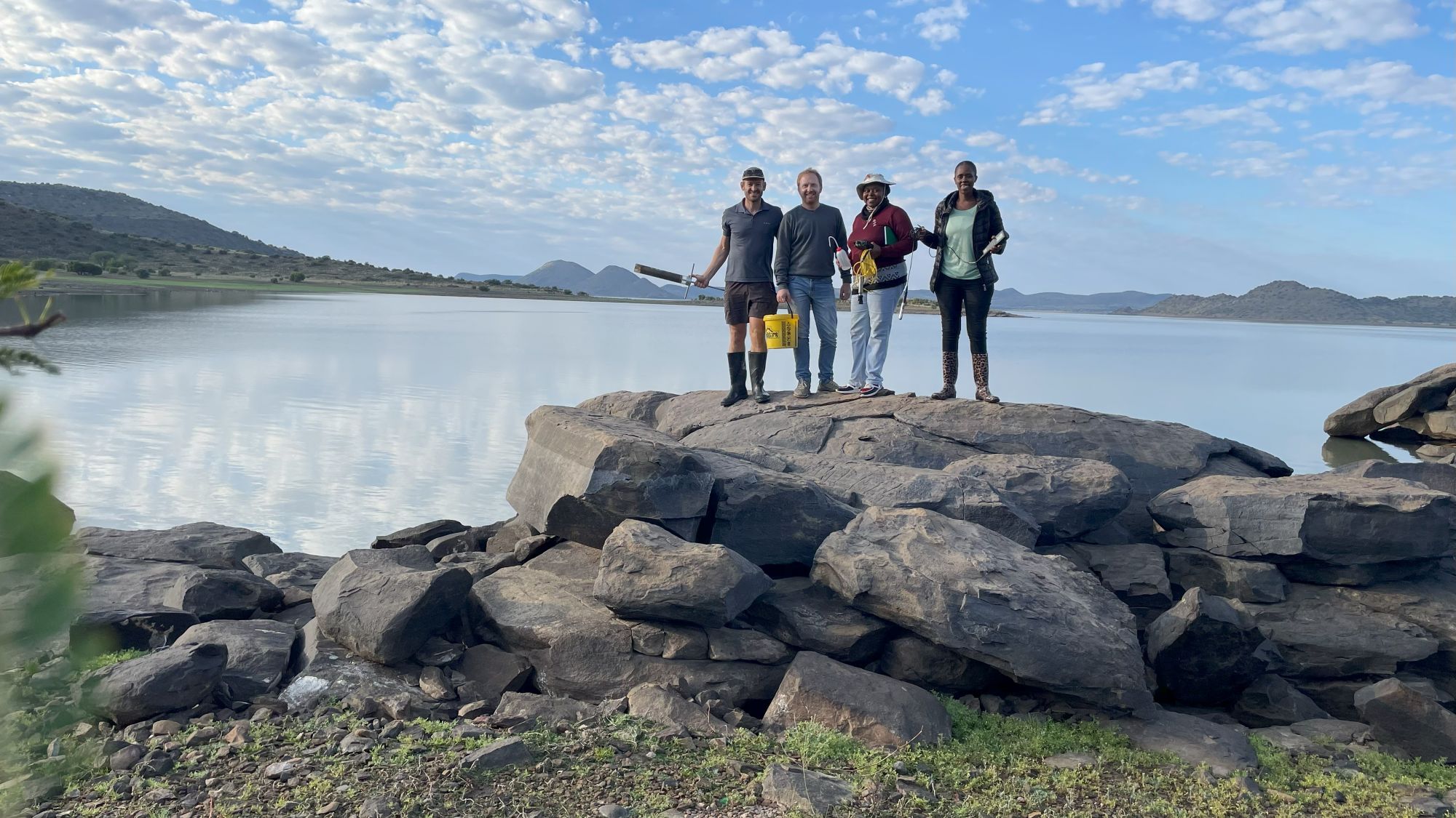 The Stellenbosch University Water Institute researchers sampling in a dam