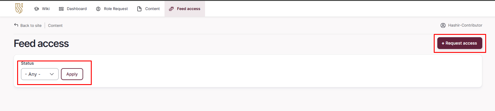 Feed access page and request access