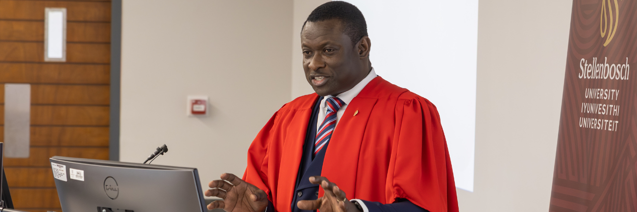 Prof John Babafemi from the Department of Civil Engineering photographed during his inaugural lecture.