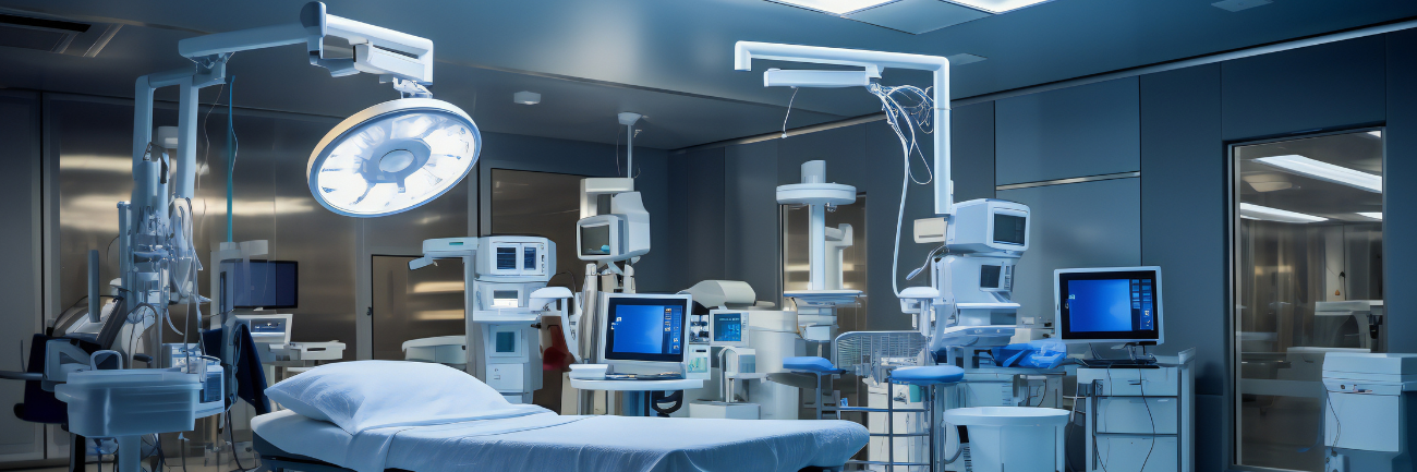An operating theater with adjustable lighting to accommodate different procedures.