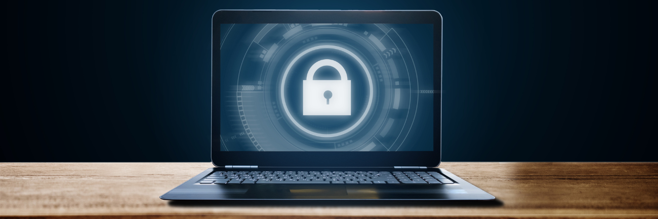 A picture of lock icon technology on a computer laptop screen on a table