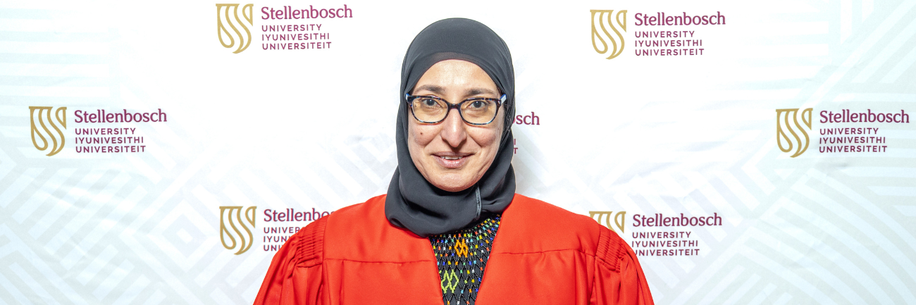 Prof Hafizah Yousuf Chenia photographed at the inaugural lecture on the Stellenbosch Campus.