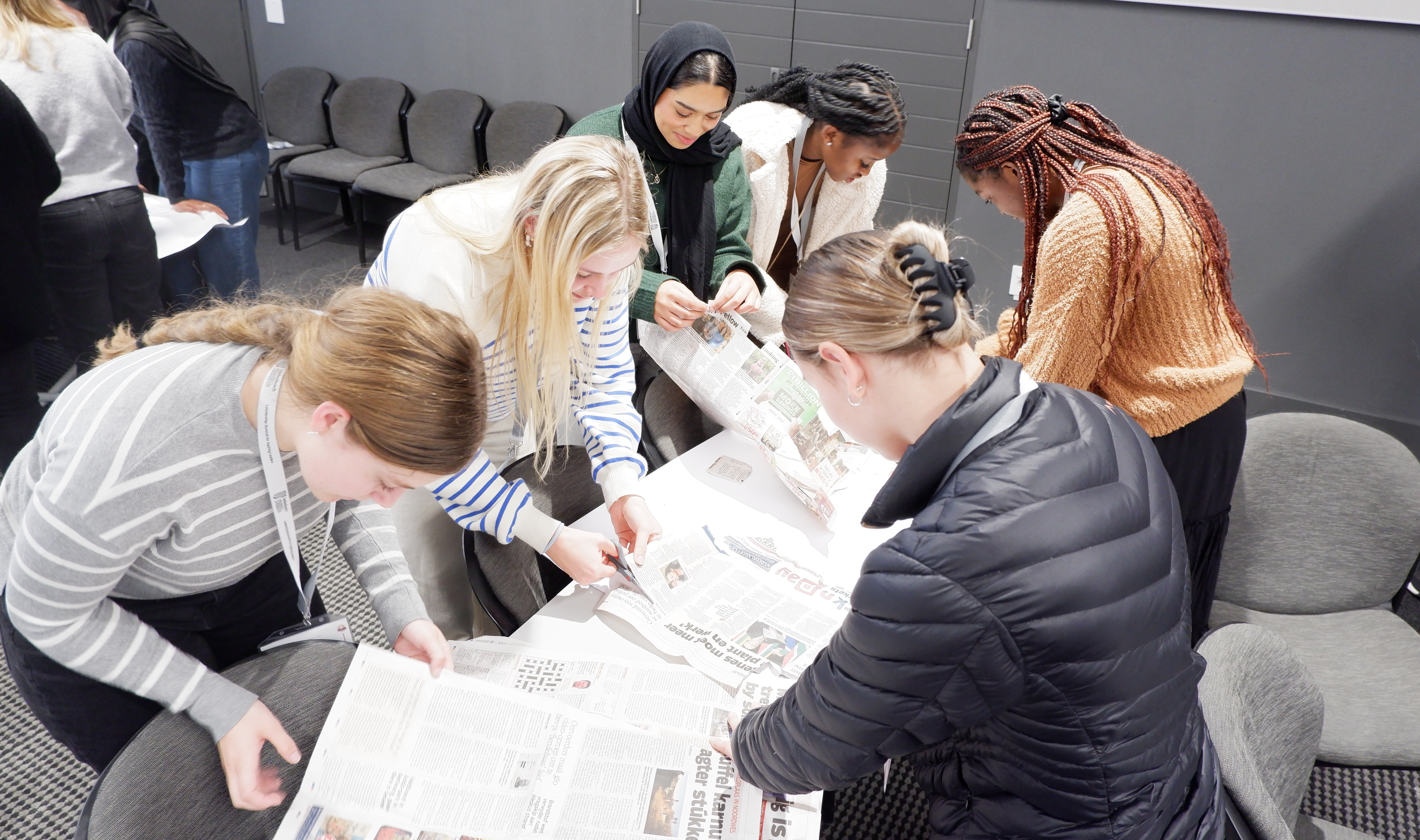 Photo of students working together on leadership task during student leadership training