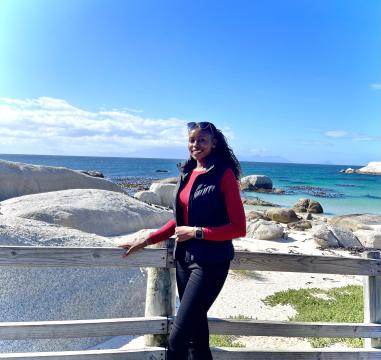 Celestine Kemunto Nyamari, a CERI Africa Stars Research Fellow from Kenya, visiting Boulders beach on an excursion