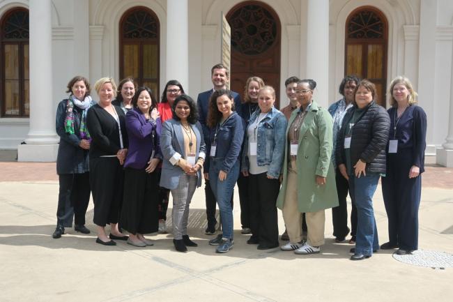 SU Staff and Staff from Hamburg and Northwestern University group photo in front of the old main building