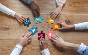 Picture of hands joining in working together