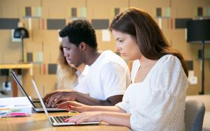 Students focused on their laptops