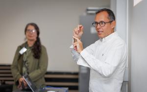 Prof Joao Cabral from Imperial College London speaking at a workshop "Nanosolutions for antimicrobial surfaces"