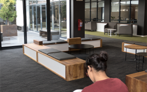 Student reading in foyer of Medicine and Health Science Library