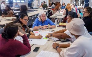 Dr. Gill Black explaining the details of context mapping to attendees during a workshop at the Creative Research Methods session