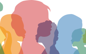 Illustration of boys and girls of different ages looking in different directions.