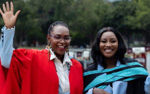 Dr Thembani Dube, a lecturer in the Department of History at SU, capped her sister, Sukoluhle Linda Duba, a junior lecturer at the Department of Economics, on graduation day.