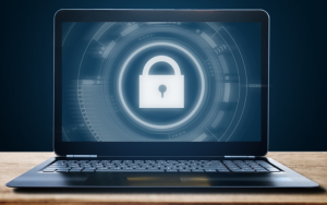 A picture of lock icon technology on a computer laptop screen on a table