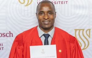 Prof Cletos Mapiye from the Department of Animal Sciences photographed at his inaugural lecture on the Stellenbosch campus.