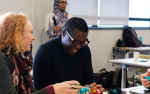 From left, Dr Astrid Treffry-Goatley, Dr Chanelle Mulopo and Anel Schoonees at a Public Square session on transdisciplinary research. 