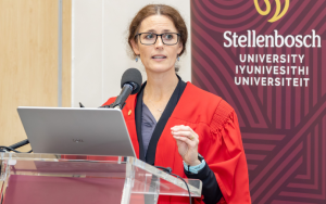 Prof Tammy Robinson-Smythe of the Centre for Invasion Biology photographed at her inaugural lecture on the Stellenbosch Campus.