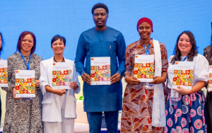 Prof Quinette Louw (third from left) and Luigia Nicholas (second from right) with other contributors at the launch of the report in Nairobi