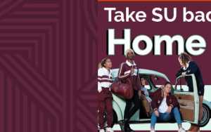 A photo of a poster about the Take SU Back Home initiative with a link to register to participate in the programme. The link address is https://bit.ly/42RbifX 