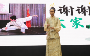 Taaraa Lakay, SU student, performing at the Chinese Bridge Competition Finals
