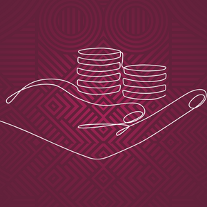 line drawing of a hand holding coins