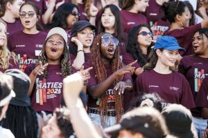 Students singing at welcoming