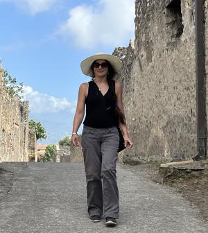 Samantha Masters walking in an ancient site