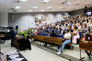Students in a lecture room.