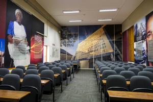 Old Main Building lecture hall with Constitutional Court backdrop