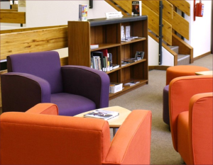 Students inside Music Library