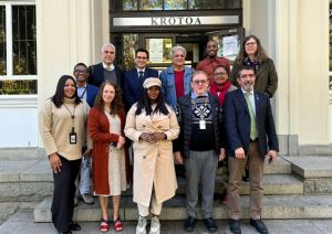 A Delegation standing at the entrance of the Krotoa building