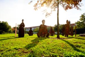 Photo of the art installation of Krotoa on the grass 