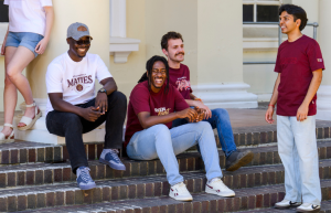 students talking in front of Van Der Sterr