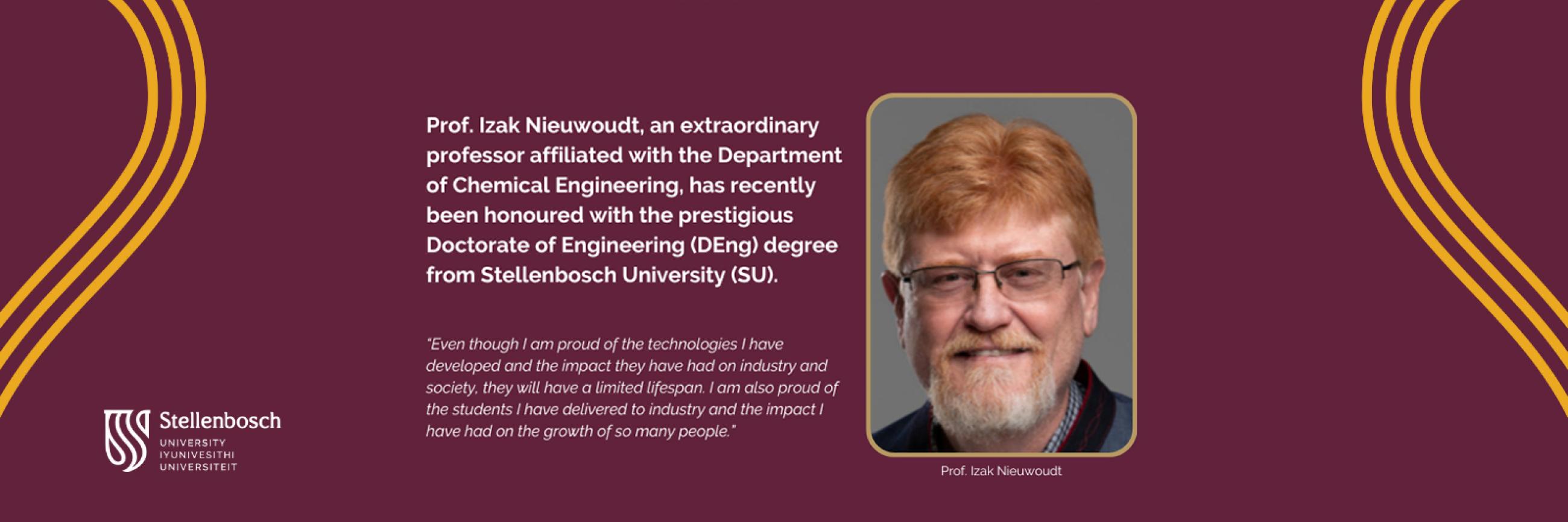 Engineering University A legacy of innovation: Prof. Izak Nieuwoudt awarded prestigious ...
