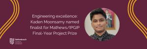 Kaden Moonsamy, a 2024 Stellenbosch University BEng Chemical Engineering graduate (cum laude), has recently been named a national finalist for the Mathews/IPGIP Prize for the best final-year engineering project. His project, “Dynamic Bioprocess Analysis of Rhodopseudomonas palustris Light, Temperature, and Glycerol-Dependent Biohydrogen Production,” focused on developing a model to predict the amount of hydrogen a specific bacterium can produce under varying environmental conditions, such as light intensity