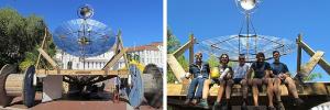 Middeleeuse wa met sonkrag kook sop op die Rooi Plein