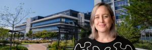 Dr Zara Trafford photographed in front of Faculty of Medicine and Health Sciences on the Tygerberg Campus.