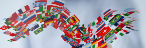 The flags of different countries around the world presented in a horizontal S-shape.