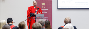 Prof Riaan den Haan of the Department of Microbiology photographed at his inaugural lecture on the Stellenbosch Campus.