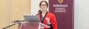 Prof Tammy Robinson-Smythe of the Centre for Invasion Biology photographed at her inaugural lecture on the Stellenbosch Campus.