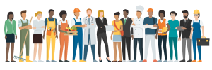 An illustration of young people of different ethnicities showcasing different jobs.