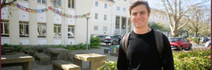 International Student from Colombia, Alejandro Hurtado standing outside SU International