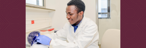 Joel Kabugo, a CERI Africa Stars fellow from Uganda, working in the lab